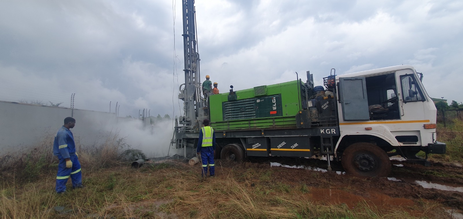 AquaAfrica drilling rig on site during a borehole installation